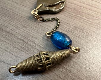 Willamette River Stone Dowsing Pendulum | Pocket Dowsing | Spiritual Exploration | Intuition | Intricate Filigree Bronze Vintage Bead