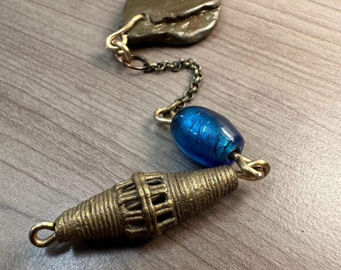 Willamette River Stone Dowsing Pendulum | Pocket Dowsing | Spiritual Exploration | Intuition | Intricate Filigree Bronze Vintage Bead