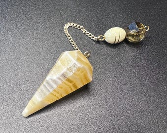 Banded Calcite Yellow and White Dowsing Pendulum | Spiritual Intuition Tool