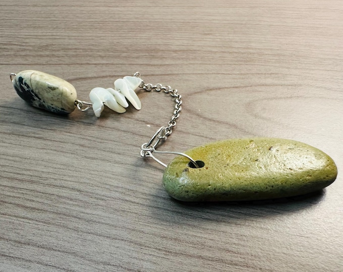 Pendulum for Dowsing & Divination Sustainable, Upcycled Materials. Repurposed Beads, Vintage Findings, Hand drilled stone Willamette River