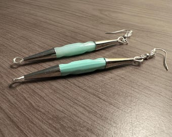 Fresh and funky Light Turquoise Blue and Silver Drop Earrings | Vintage beads and Hardware | Statement Jewelry One-of-a-Kind