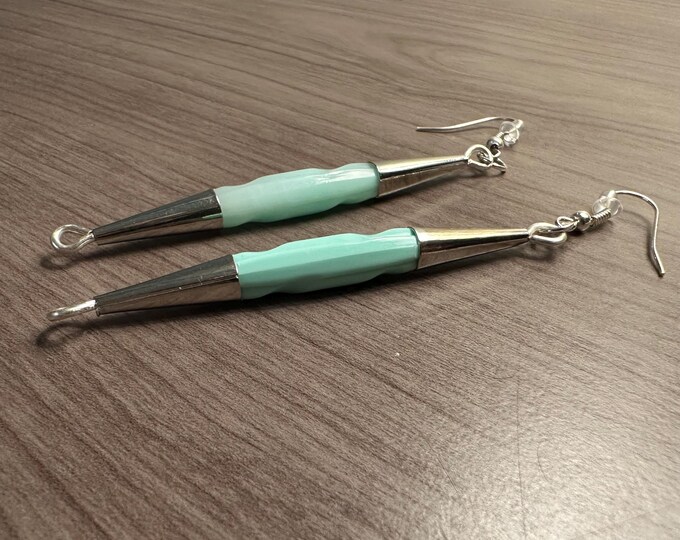 Fresh and funky Light Turquoise Blue and Silver Drop Earrings | Vintage beads and Hardware | Statement Jewelry One-of-a-Kind