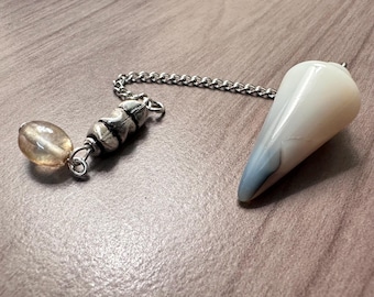 Faux Gray Agate and Vintage Bead | Small Dowsing Pendulum | Upcycled Beaded Handle, Pocket Size