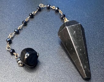 Shungite Pendulum with Copper and Black Bead Chain | Spiritual Connection | Divination Tool | Fidget Spinner