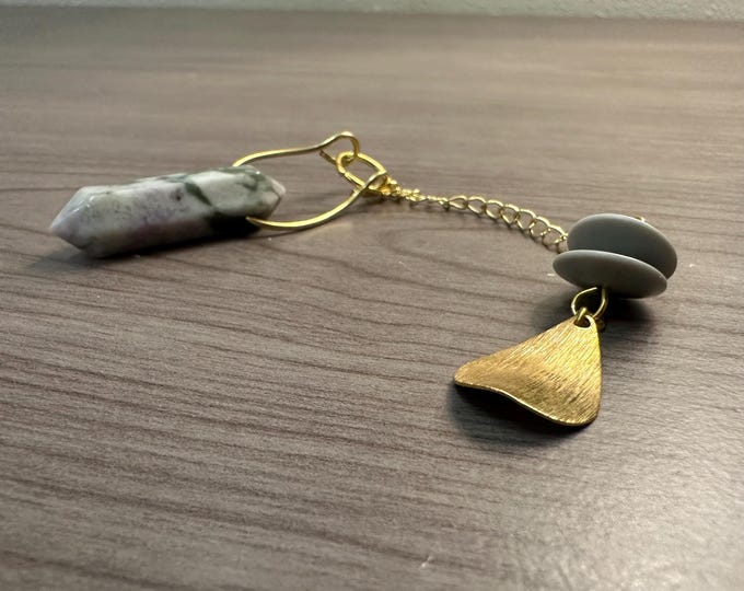 Swirly Grey and Green Chalcedony Dowsing Pendulum | Pocket Dowsing | Spiritual Exploration | Vintage Jewelry | Reprogram Your Algorithm
