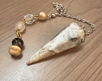Tree Agate Pendulum for Dowsing | Vintage Beads and Sustainable Materials | Intuition Tool