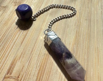 Mini Amethyst and Vintage Purple Beaded Pendulum | Pocket Dowsing Tool | Spiritual Exploration | Fidget Spinner