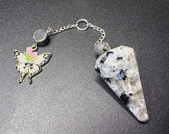 Rainbow Moonstone | Handmade | Dowsing Pendulum | Divination Spiritual Tool | Butterfly Tulip Pendant