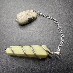 Wrapped Serpentine Pendulum with Stone Handle: One of a Kind Dowsing Tool for Intuition | Pocket Rock Fidget Spinner