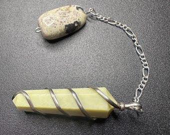 Wrapped Serpentine Pendulum with Stone Handle: One of a Kind Dowsing Tool for Intuition | Pocket Rock Fidget Spinner