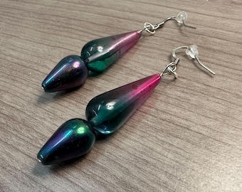 Fun and Funky Handmade Beaded Earrings | Pink and Purple Hombre Earrings | Statement Jewelry