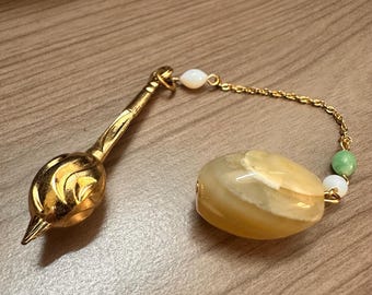 Metallic Dowsing Pendulum with Vintage Agate Bead | Divination Spiritual Tool