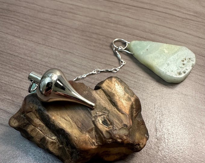 Silver and Hemimorphite Slab Dowsing Pendulum | Pocket Rock | Intuition Exploration | Fidget Spinner