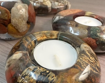 Willamette River Stone Altar Tools: Handmade Resin Candle & Incense Holder