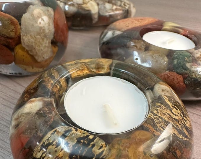 Willamette River Stone Altar Tools: Handmade Resin Candle & Incense Holder