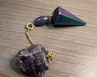 Fantastical Amethyst and Synthetic Mirror Purple Pendulum | Pocket Dowsing Tool | Spiritual Exploration | Fidget Spinner