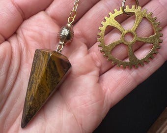 Tigers Eye Steampunk Dowsing Pendulum | Pocket Dowsing | Spiritual Exploration | Fidget Spinner | Intuition Tool