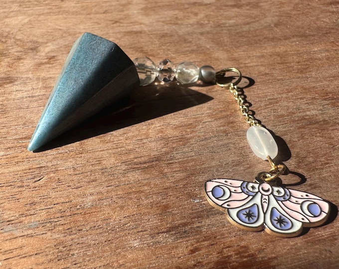 Angelite Stone and Butterfly Pendant for Spiritual Connection | Dowsing Pendulum | Divination Spiritual Tool