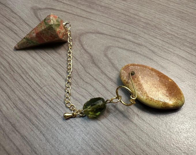 Unakite and River Stone Dowsing Pendulum | Pocket Dowsing Tool | Spiritual Exploration | Handmade Divination | Reprogram Your Algorithm