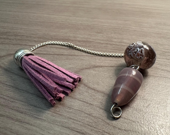 Handmade, One of a Kind Pendulum for Dowsing & Divination Glass Beads, Suede tassel, Silver and Purple Magic Intuitive Dowsing Tool