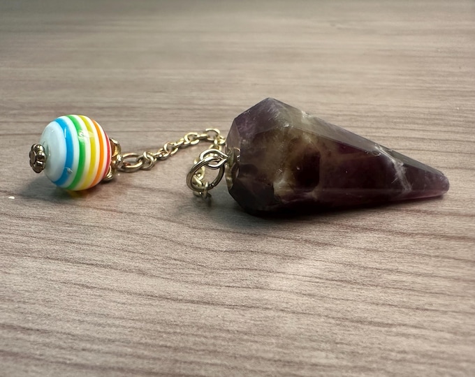 Lepidolite Pendulum with Rainbow Bead and Chain. Eco-Friendly Pendulum for Dowsing & Divination Sustainable, Upcycled Materials