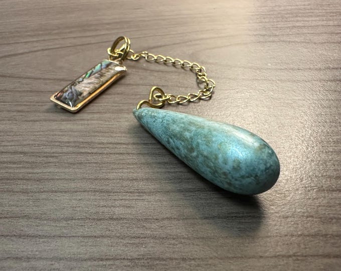 Vintage Teardrop Bead Pendulum with Abalone Shell Handle – Calm Communication, Heart Opening & Divine Flow Spiritual Dowsing Tool