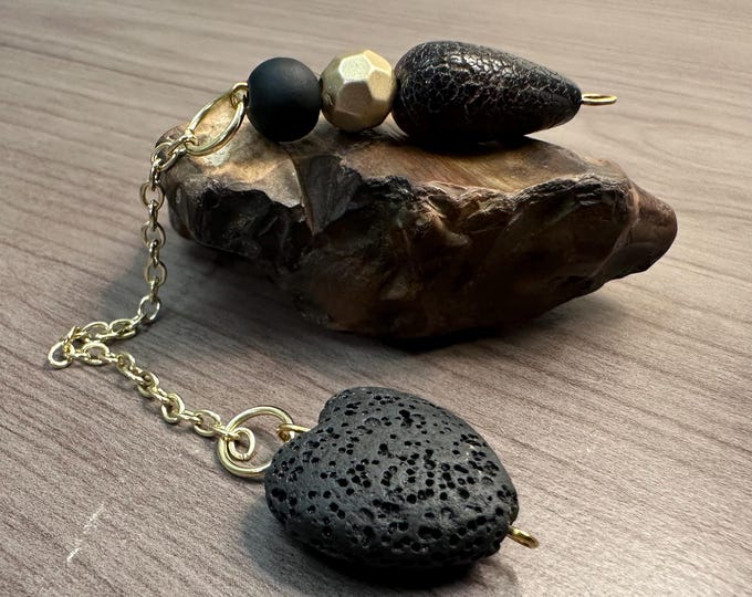 Black Lava Stone Dowsing Pendulum: Crackle Agate Pocket Rock, Intuition Tool