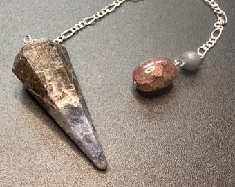 Indigo Gabbro Dowsing Pendulum | Agate Bead, Divination Tool
