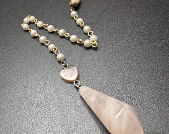 Small Rose Quartz Dowsing Pendulum | Vintage Glass Beads | Upcycled Intution Tool | Fidget Spinner