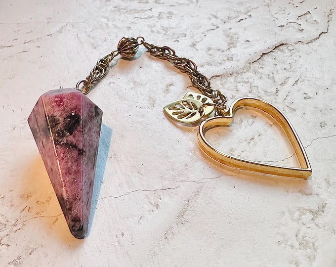 Rhodonite and Sweet Heart Golden Pendulum | Divination and Dowsing Tool
