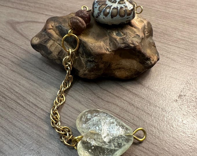 Shiny Ceramic Shell and Glass Heart Dowsing Pendulum | Pocket Rock |Intuition Exploration | Fidget Spinner