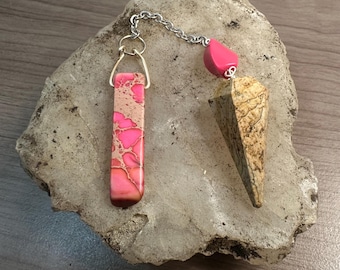 Picture Jasper & Dyed Magnesite Pendulum: Pocket Dowsing Tool