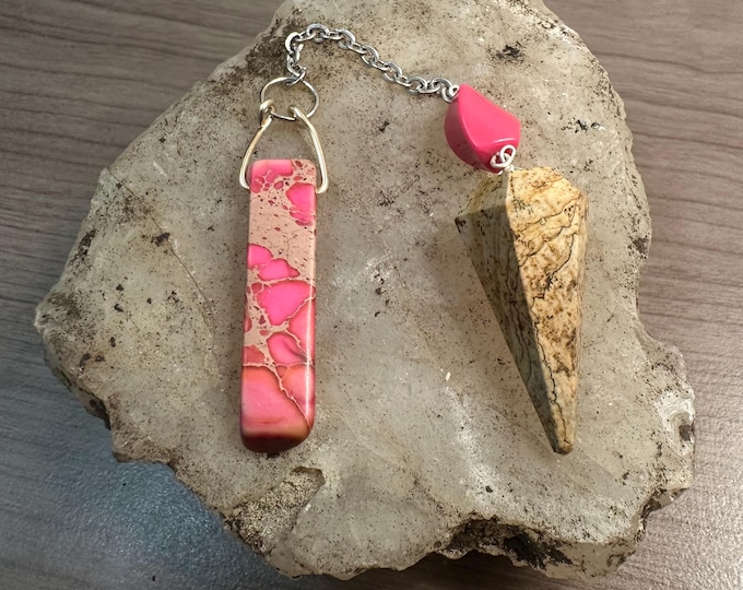 Picture Jasper & Dyed Magnesite Pendulum: Pocket Dowsing Tool
