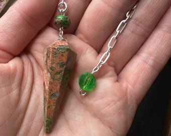 Unakite Jasper Pendulum for Dowsing | Vintage beads, Upcycled Materials | Intution Support