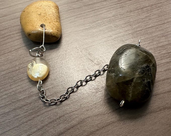 Willamette River Stone & Labradorite Dowsing Pendulum: Earthy Pocket Divination