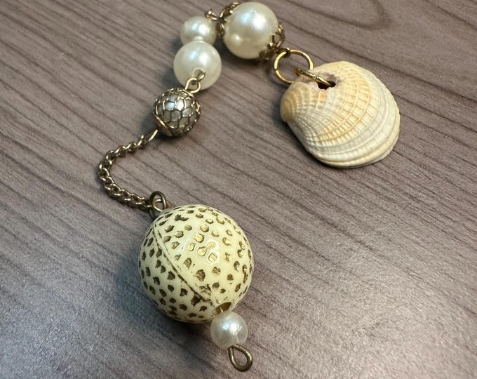 Found Hand-drilled Shell and Vintage Pearl Pendulum, Dowsing & Divination with Sustainable, Upcycled Materials