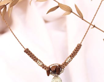Collier noué « Ambato » ARGENT avec pendentif soleil et pierres précieuses