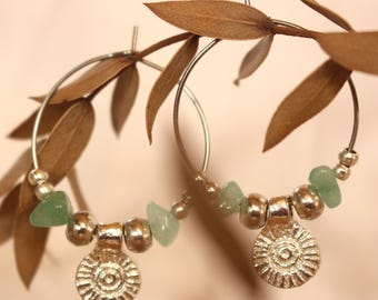Boucles d'oreilles « Colombo » en argent avec pendentif soleil et pierres précieuses