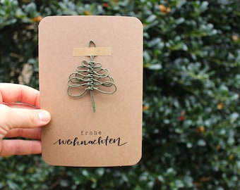 Carte de Noël durable | Carte sapin de Noël | Carte de Noël 3D | Carte macramé | Sapin de Noël macramé | Décorations de Noël | Carte marron