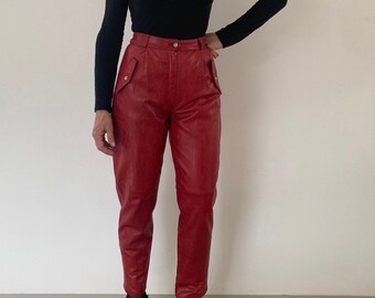 Red Leather Pants - Etsy