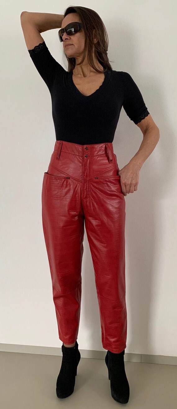 Ruby Red Leather Trousers - Etsy Ireland