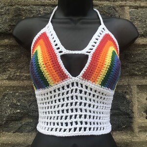 Handmade Crochet Pride Crop Top: Rainbow Cotton Summer Top