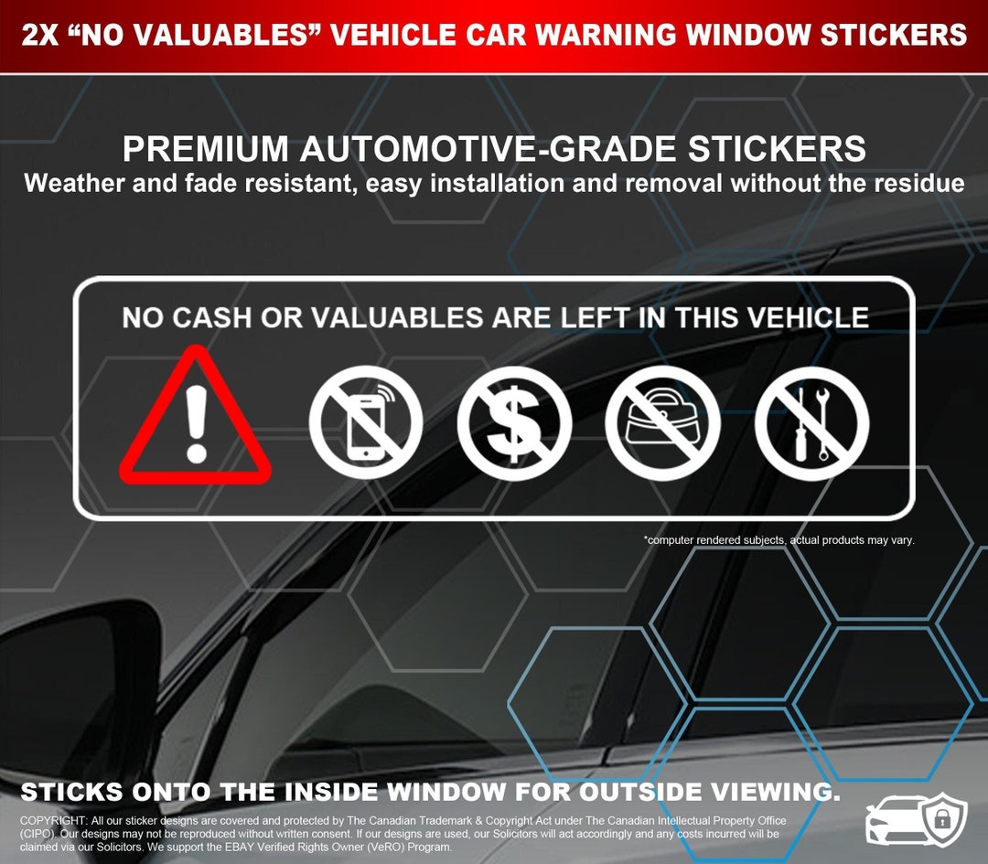 2x No Valuables Vehicle Car Fleet Warning Window Stickers Decals - Etsy