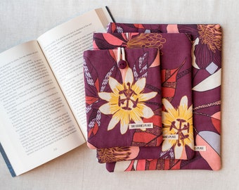 Booksleeve/book pouch or e-reader case Burgundy flowers