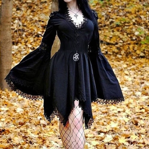 Goth Dark Mini Dress With Neckline and Backless Mesh Dress | Etsy
