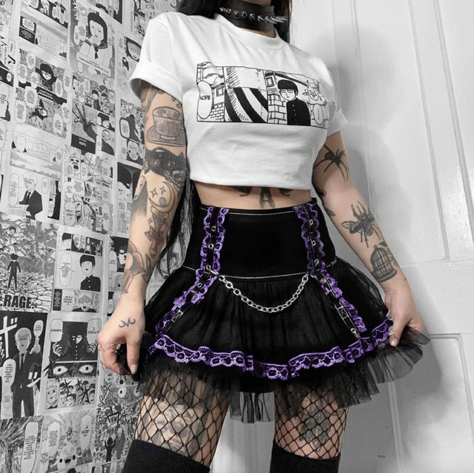 Gothic Purple White Lolita Skirt Y2K Harajuku Sexy High Waist | Etsy