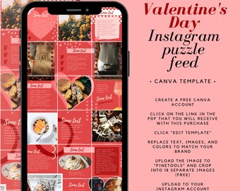 Valentine's Day Instagram Puzzle Feed-Instagram Puzzle Feed Canva Template-18 Instagram Templates-Canva Instagram Post Templates-Puzzle Feed