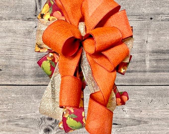 Fall Bow for Lantern Swag Topper, Autumn Wreath Bow for Front Door, Decorative Red Floral Centerpiece Bow, Elegant Thanksgiving Door Hanger