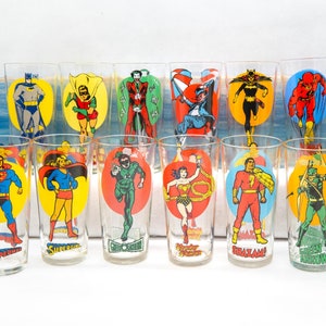 Vintage 1976 Pepsi Super Series DC Comics Superhero Drinking Glasses - Full Collection - FREE SHIPPING