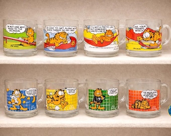 Vintage 1987 McDonald's Garfield Glass Mugs - Original and Checkered